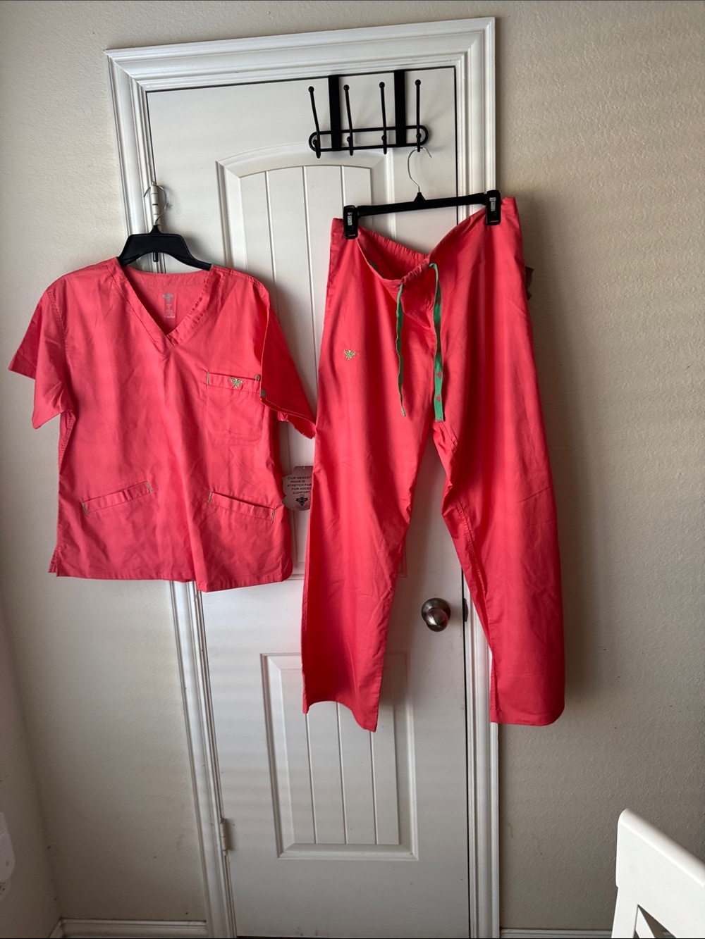 Med Couture Coral Scrub Top & Drawstring Pants